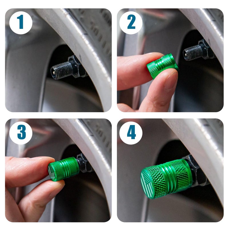 AQUAOK أغطية جذعية لصمام الإطارات - 4 عبوات من أغطية صمامات الهواء للإطارات المصنوعة من خليط معدني مؤكسد ممتاز مضادة للتآكل نيتروجين N2 لسيارة الدفع الرباعي والدراجة باللون الأخضر - Image 5